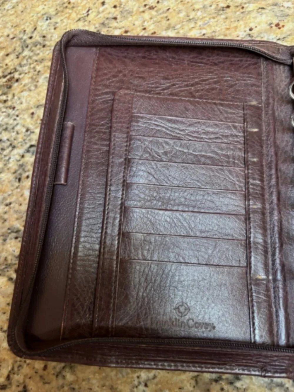 Vintage Franklin Covey Brown Genuine Leather Classic 7 Ring Planner